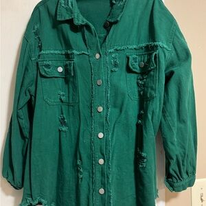 Green Distressed Button-Up Jacket